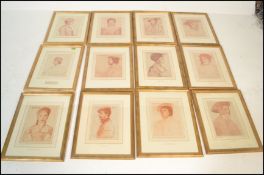 A set of 12 framed and glazed portrait / human studies to include Nicholas Bourbon, Sir Nicholas