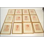 A set of 12 framed and glazed portrait / human studies to include Nicholas Bourbon, Sir Nicholas