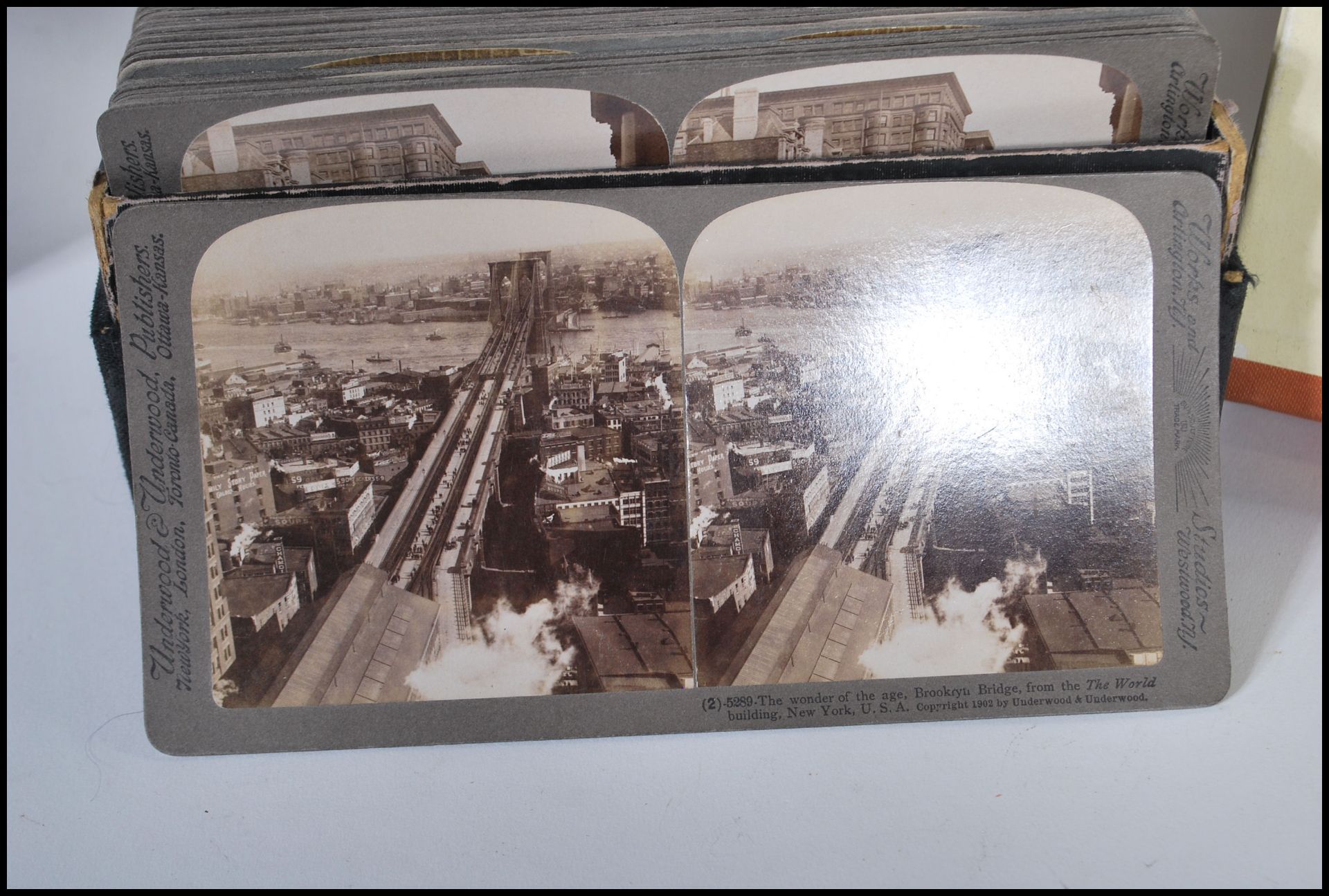 A late 19th Century Victorian rosewood 3D Stereoscope viewer together with a collection of slides - Image 4 of 10