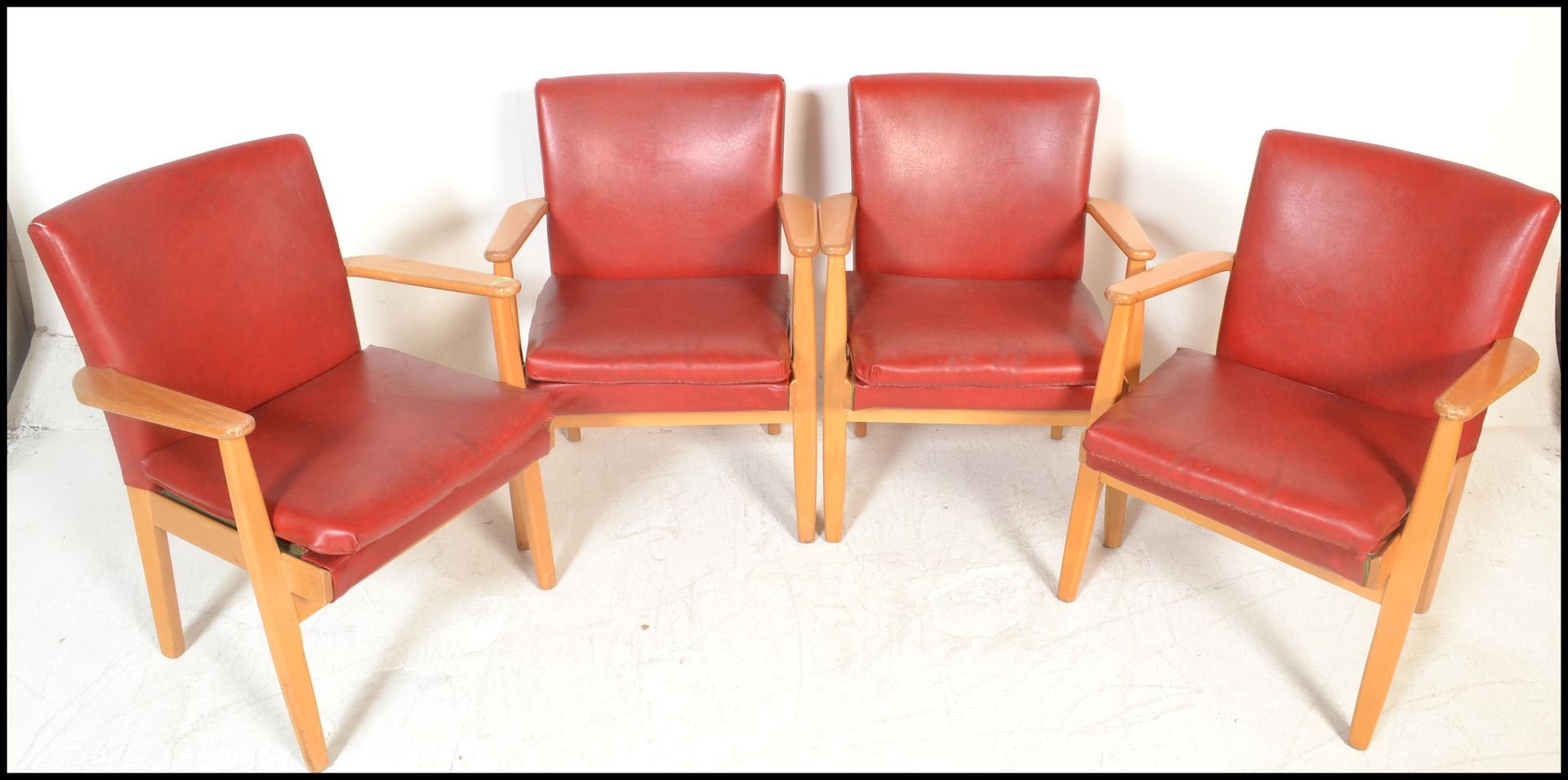 A set of four vintage retro Parker Knoll model 733 open framed armchairs, sweeping arms, seat pads - Bild 3 aus 7