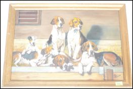 Don Johnson ( 20th century ) An oil on board study - painting diorama of a hound group being