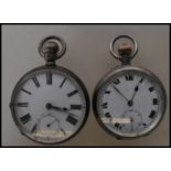 Two silver pocket watches comprising a hallmarked silver Waltham example with white enamel face