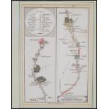 A framed and glazed road map for Lewisham to Tunbridge Wells used by coaches, having a list on