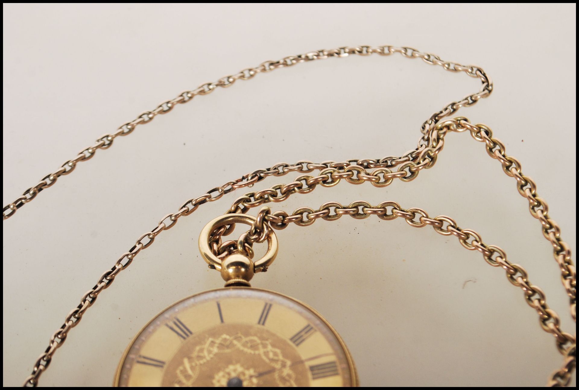 A vintage 18ct gold open faced pocket watch having a gilt face with roman numerals to the chapter - Image 3 of 7
