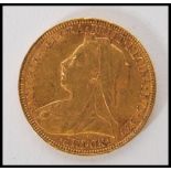 A Queen Victoria 1894 gold sovereign coin with old Bust Front, St George & Dragon verso. Total