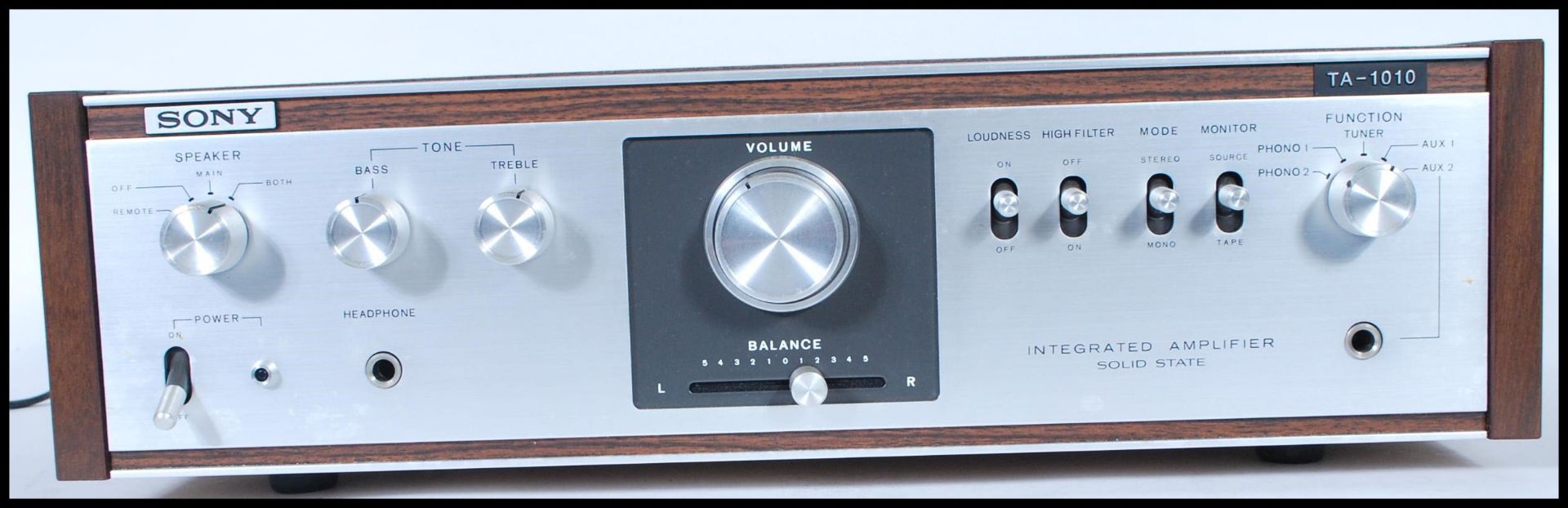 A vintage retro 20th Century teak wood cased Sony TA-1010 Stereo Integrated Amplifier, within