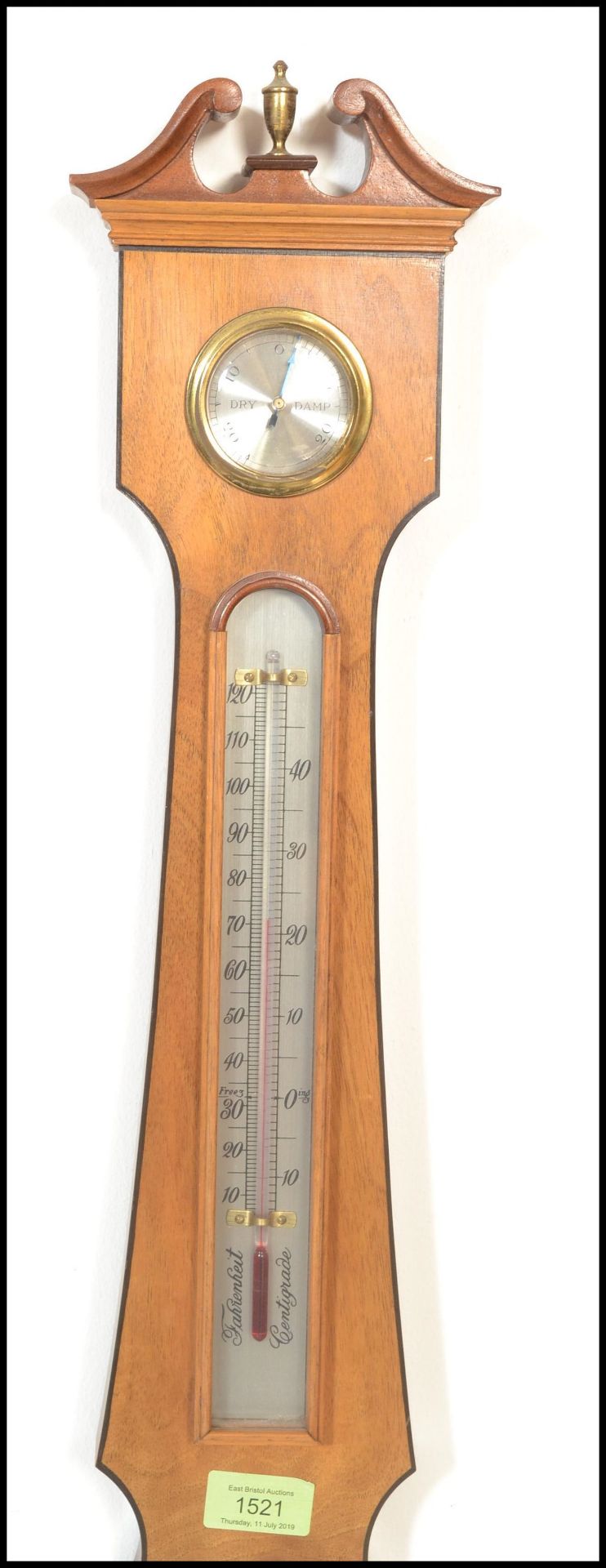 A 20th Century Georgian antique revival satin wood wooden cased wall barometer by Comitti of - Image 3 of 5