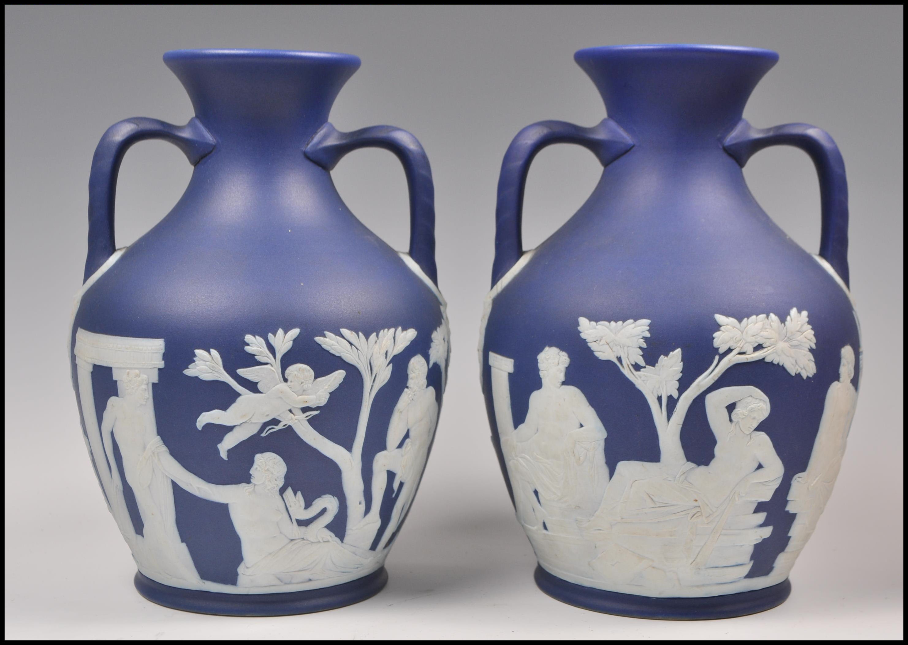 VICTORIAN WEDGWOOD PORTLAND JASPERWARE VASES