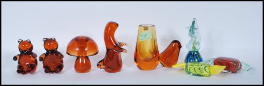 A good collection of 20th century studio art glass Whitefriars glass figurines to include a pair