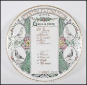 A early 20th Century Fenton Flying Club 1908 presentation pigeon racing plate, presented to W.W.