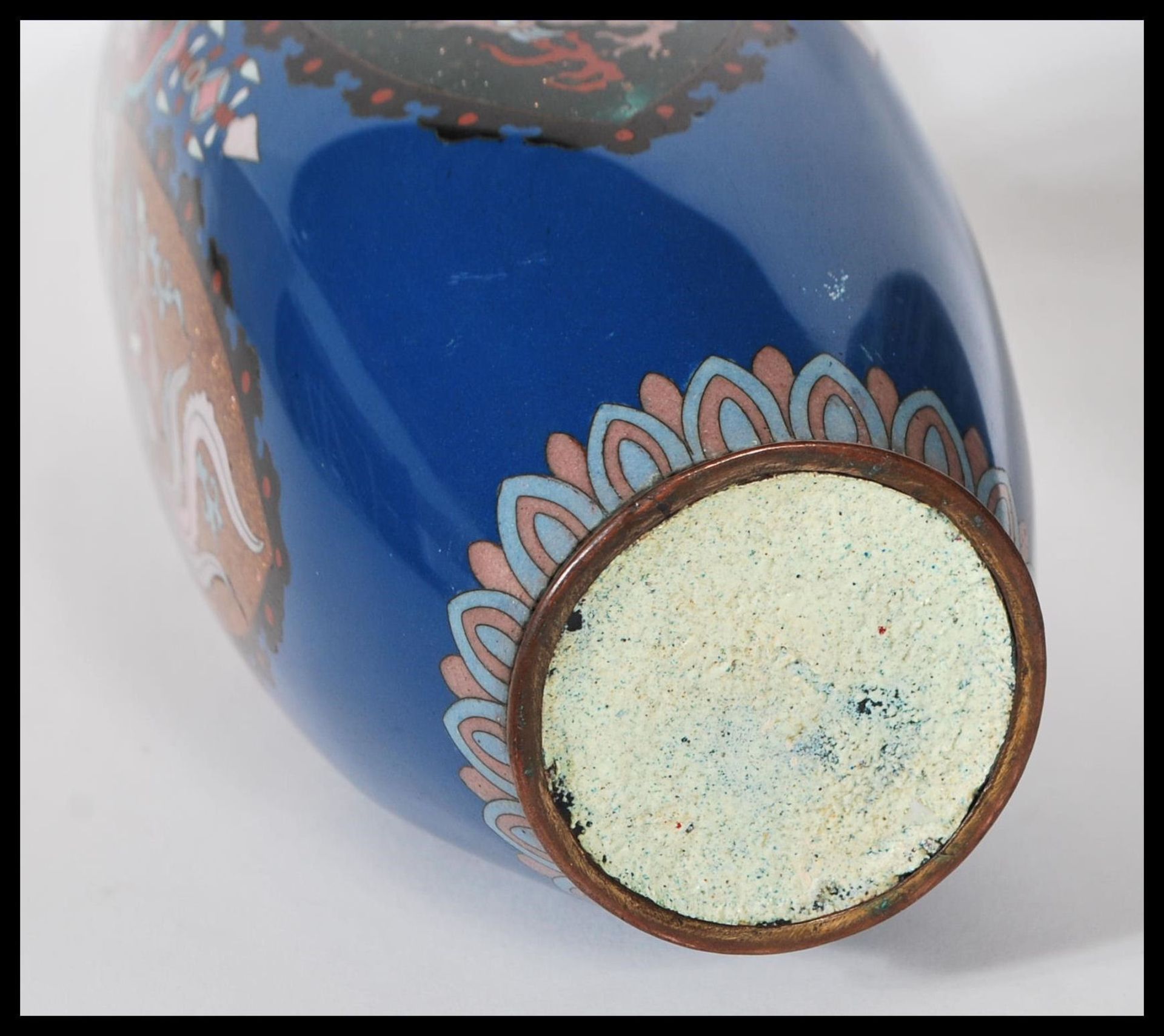 A pair of Japanese cloisonne vases of rounded square form having waisted flared rims, having - Image 4 of 4