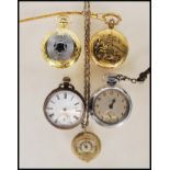 A collection of five pocket watches to include a open face pocket watch, having white face with