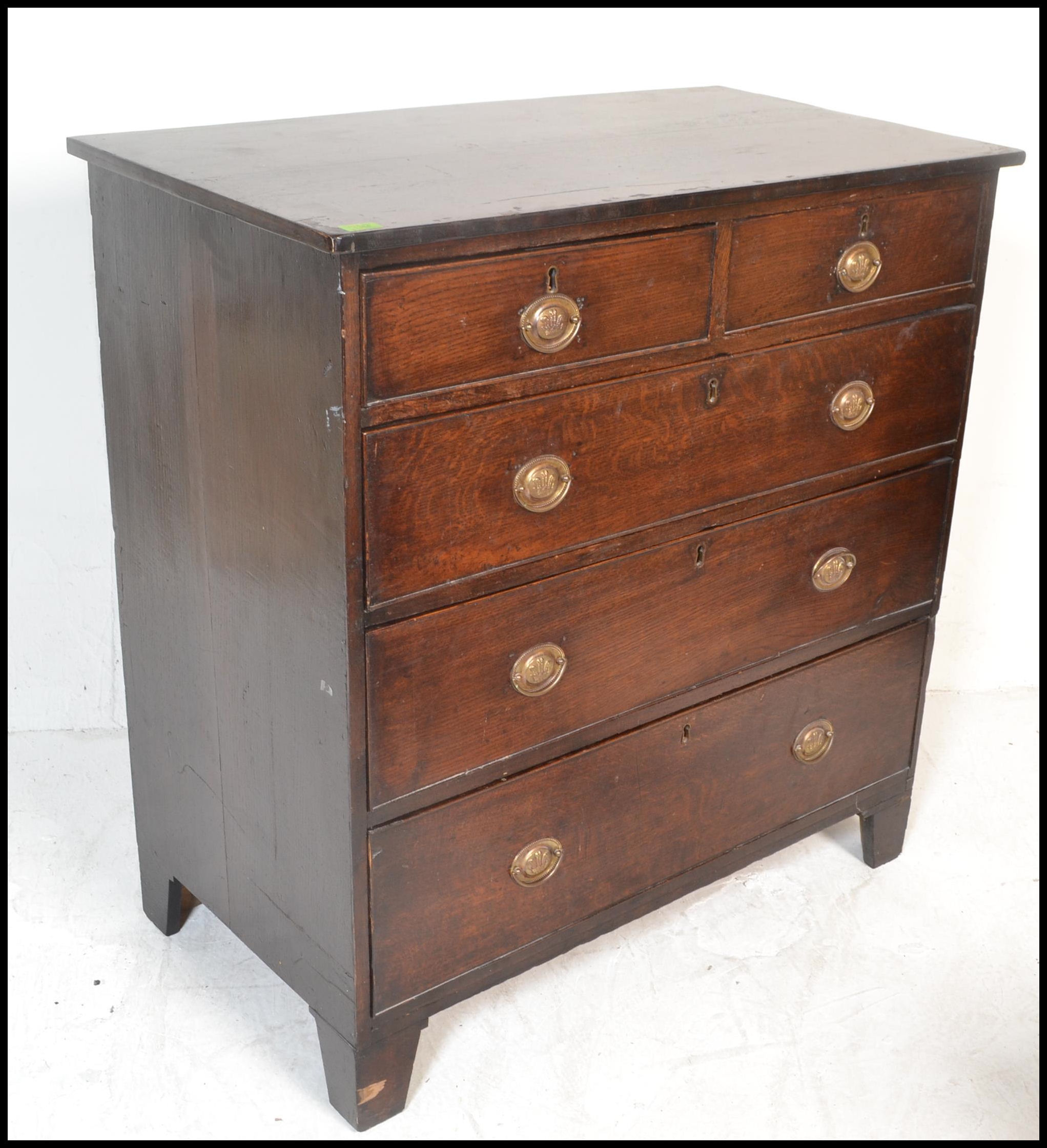 A good 18th / early 19th century oak chest of drawers . Raised on bracket legs the upright chest - Image 2 of 7