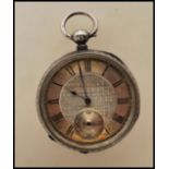 A stamped 935 continental silver open face pocket watch having a silvered dial with roman numeral