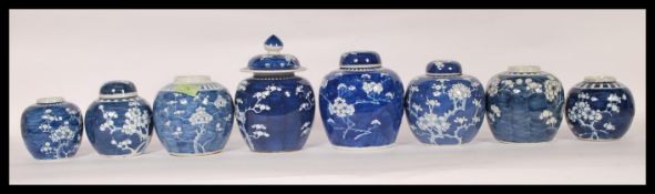 A collection of eight 18th / 19th Century Japanese ginger jars being hand painted in blue and