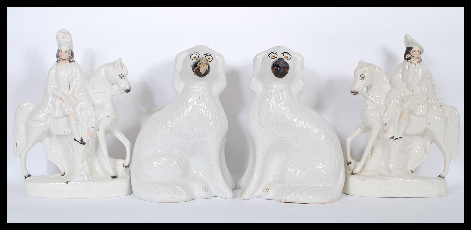Two pairs of 19th Century Victorian flatback fireside ceramics, to include a pair of flatback