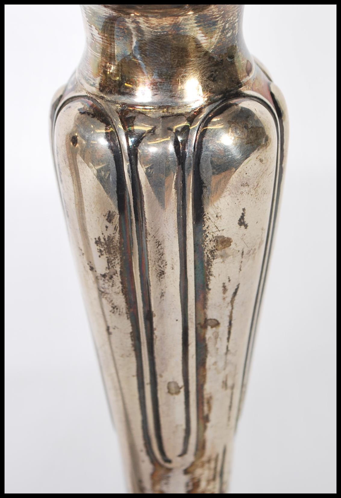 A pair of early 20th Century Art nouveau silver hallmarked spill vases of tapering form having - Image 5 of 9