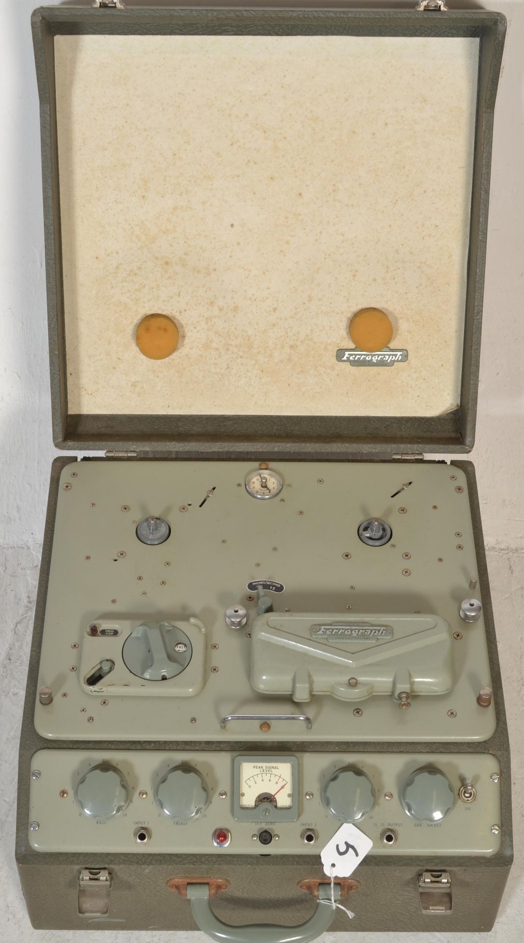 A vintage 20th Century Ferrograph type 5A serial no 5/30170 reel to reel tape recorder, vinyl