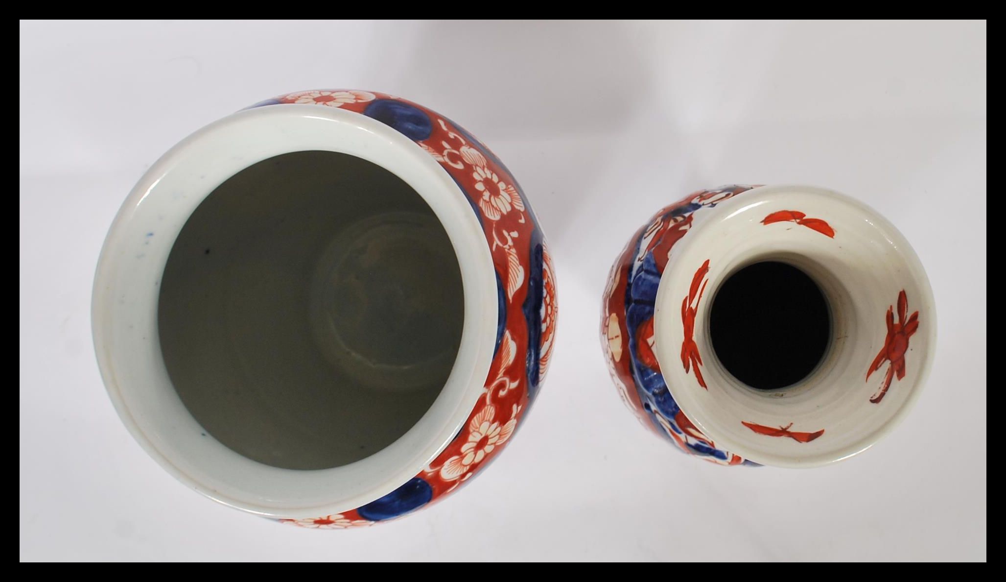Two 18th / 19th Century Japanese Imari vases to include one of baluster form, both having hand - Image 5 of 6