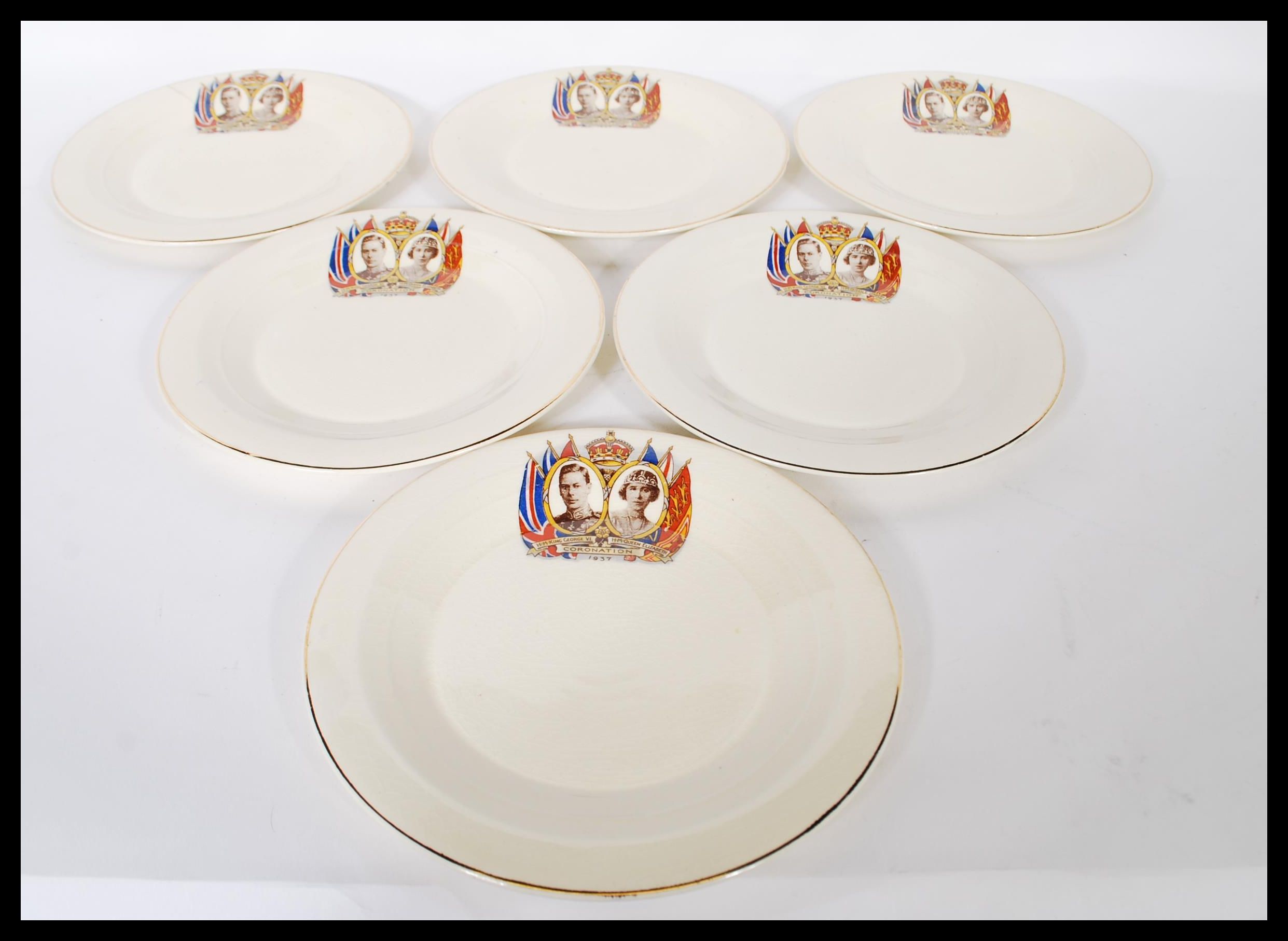 A set of six early 20th Century ceramic tea cup trio's commemorating the Coronation of George VI and - Image 9 of 11
