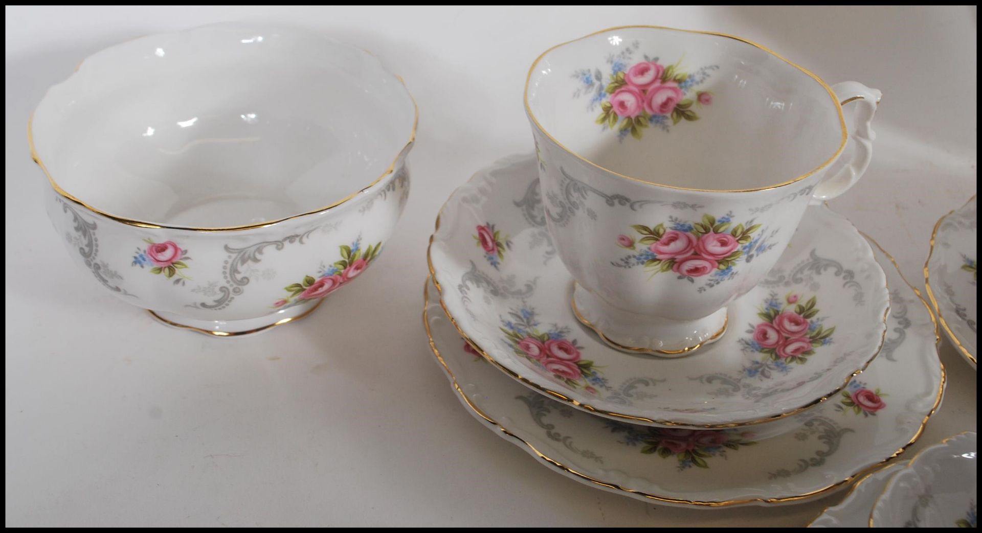 A Royal Albert tea service in the Tranquillity pattern having floral and gray foliate decoration - Image 7 of 8