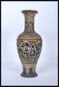 A 19th century Doulton Lambeth stoneware fret pierced vase of baluster form. Lattice pierced