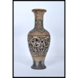 A 19th century Doulton Lambeth stoneware fret pierced vase of baluster form. Lattice pierced