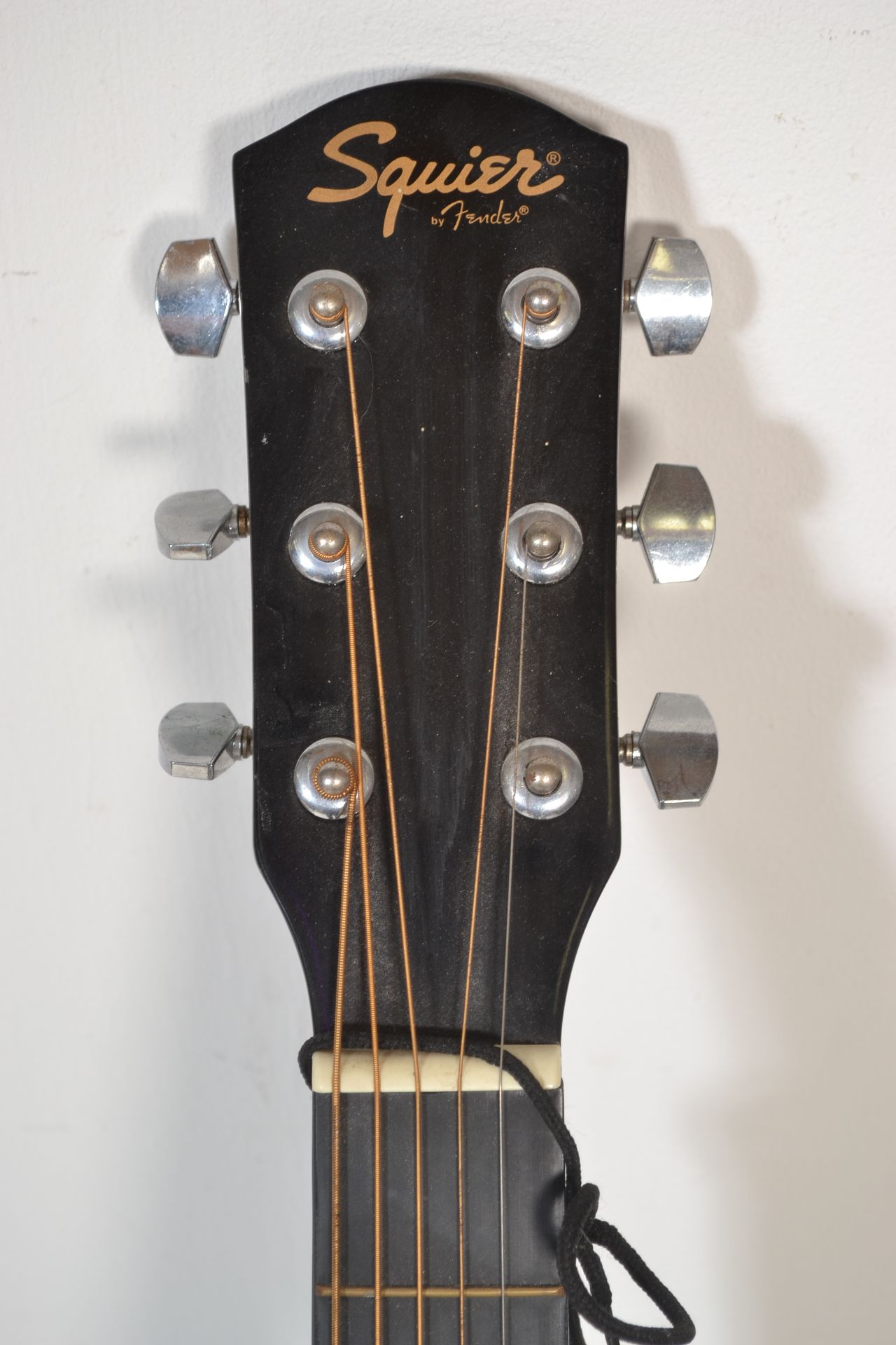 A 20th Century acoustic Squire by Fender six string guitar having a shaped hollow body with mother - Bild 2 aus 5