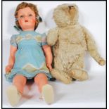 ANTIQUE TEDDY BEAR AND VINTAGE DOLL