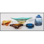 A collection of 20th Century retro studio glass to include a Whitefriars dish, a blue glass square