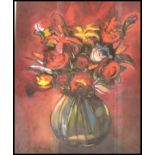 De Castro - a 20th Century oil on canvas painting depicting a bouquet of roses in a bulbous from