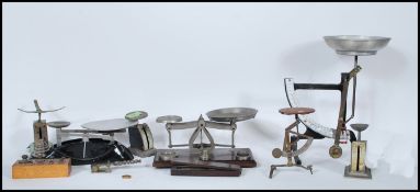 A collection of vintage 20th Century miniature scales to include postage scales, a set of egg