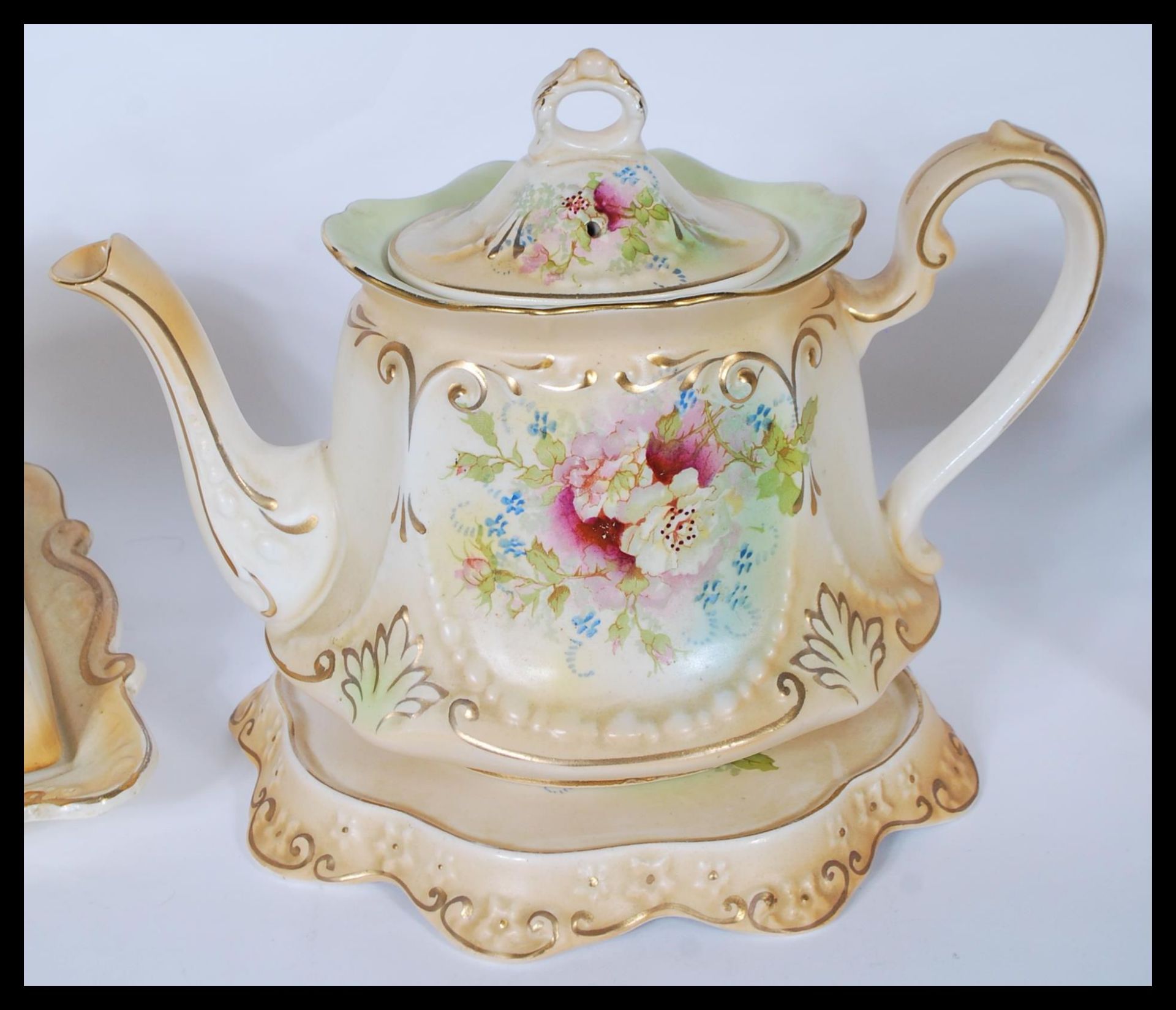 A late 19th / early 20th Century teapot on stand by Wm Adams and Co Crown Semi-Porcelain having - Image 3 of 6