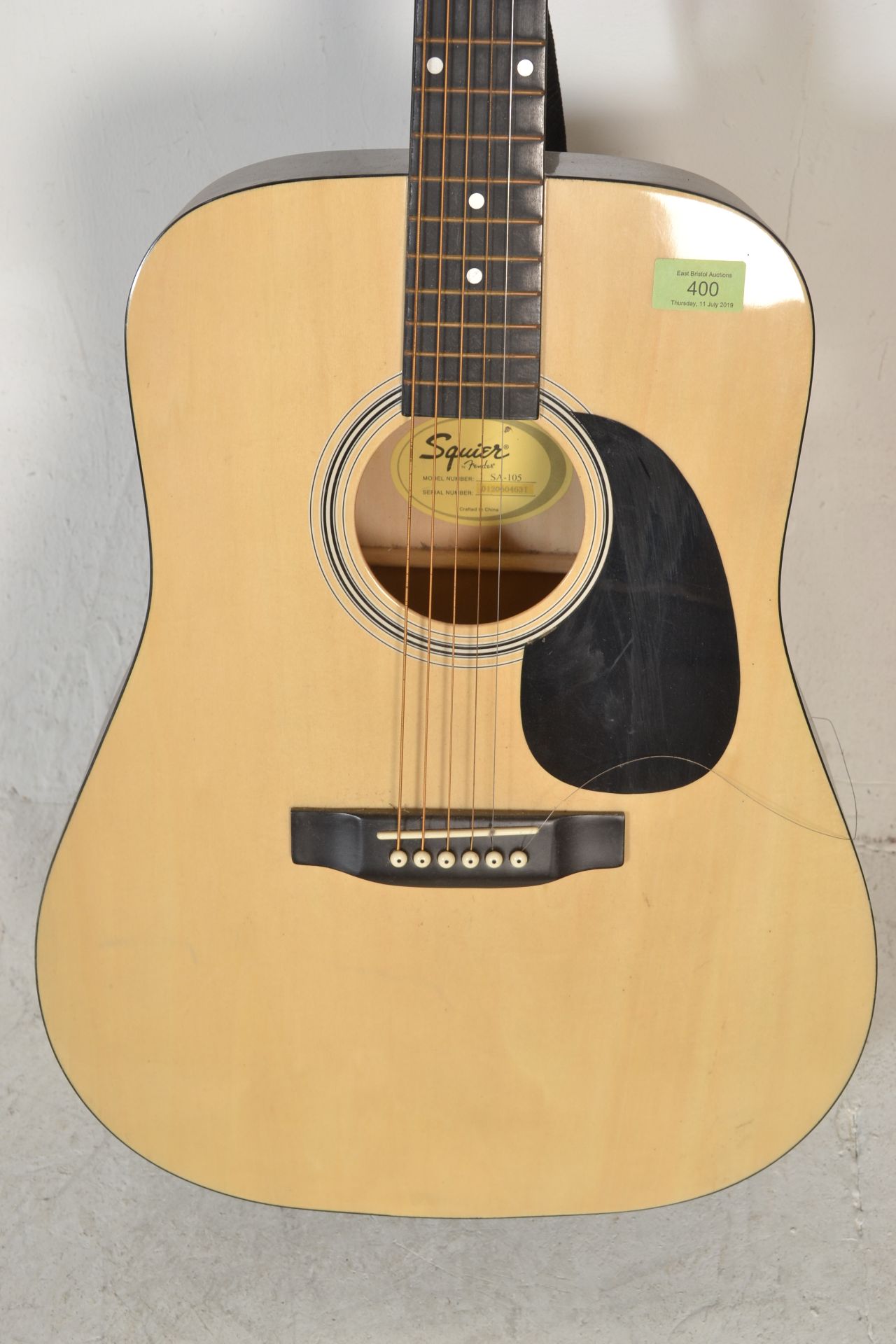 A 20th Century acoustic Squire by Fender six string guitar having a shaped hollow body with mother - Bild 3 aus 5