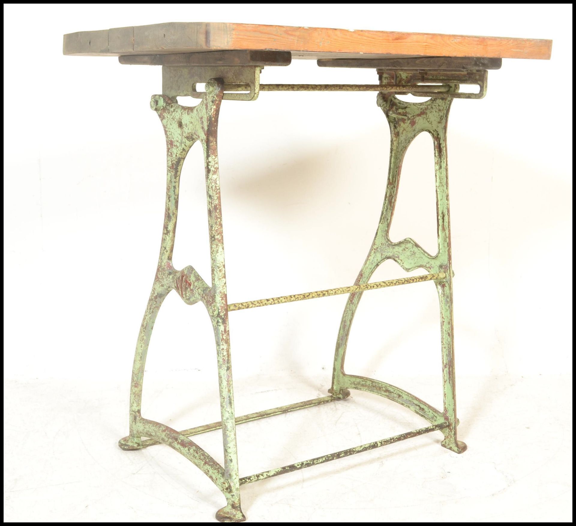 A late 19th Century upcycled cast metal work base, converted to a garden table,the base being - Bild 2 aus 7
