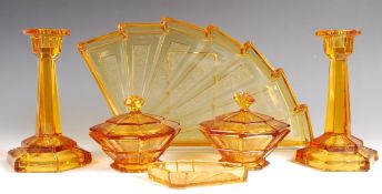 BAGLEY WHITBY PATTERN ART DECO AMBER GLASS VANITY