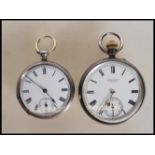A late 19th Century silver hallmarked open face pocket watch having white enamel face with Roman