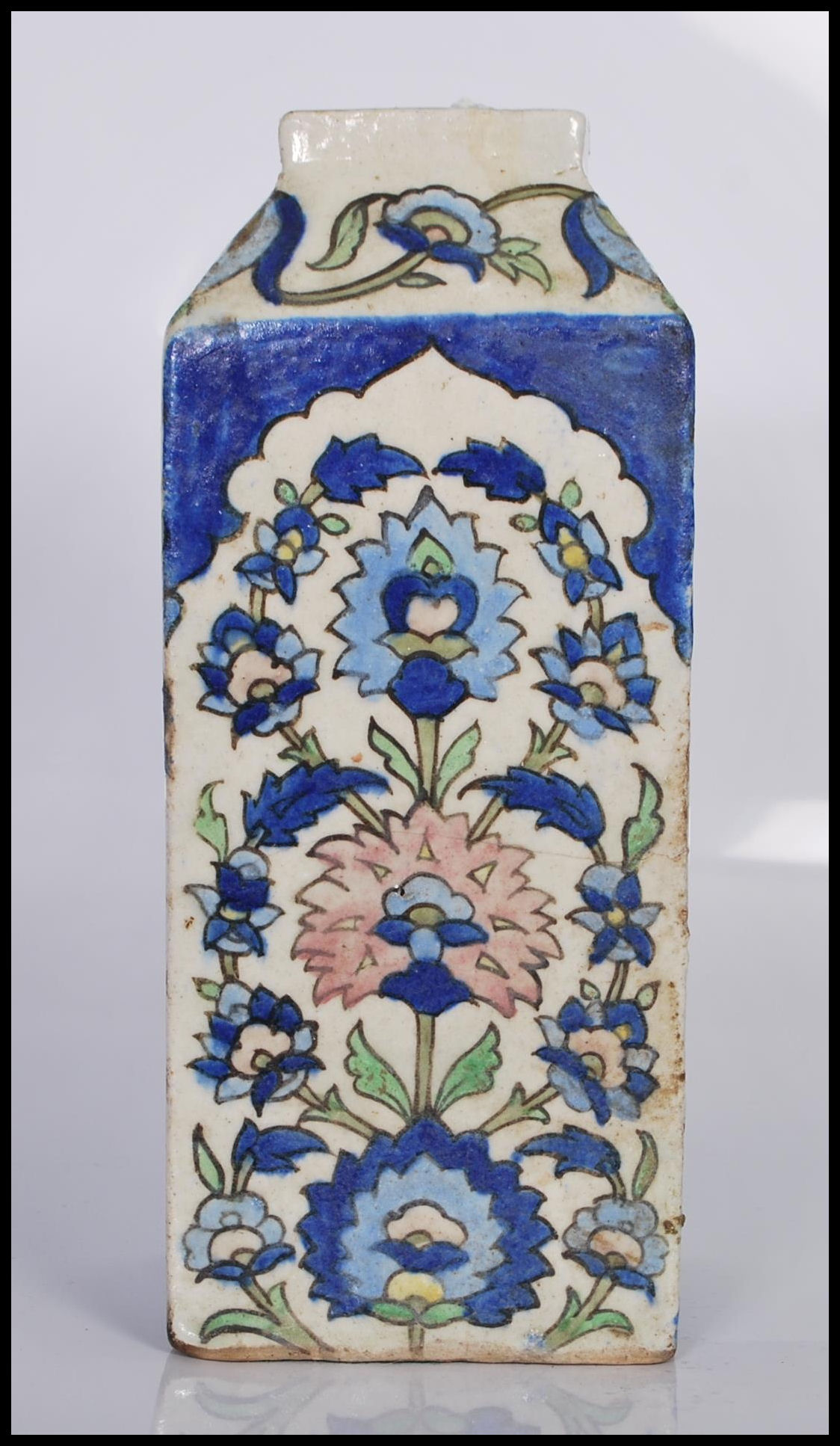 An early 20th Century Anglo Indian art pottery ceramic vase of square form, the vase decorated - Image 2 of 6