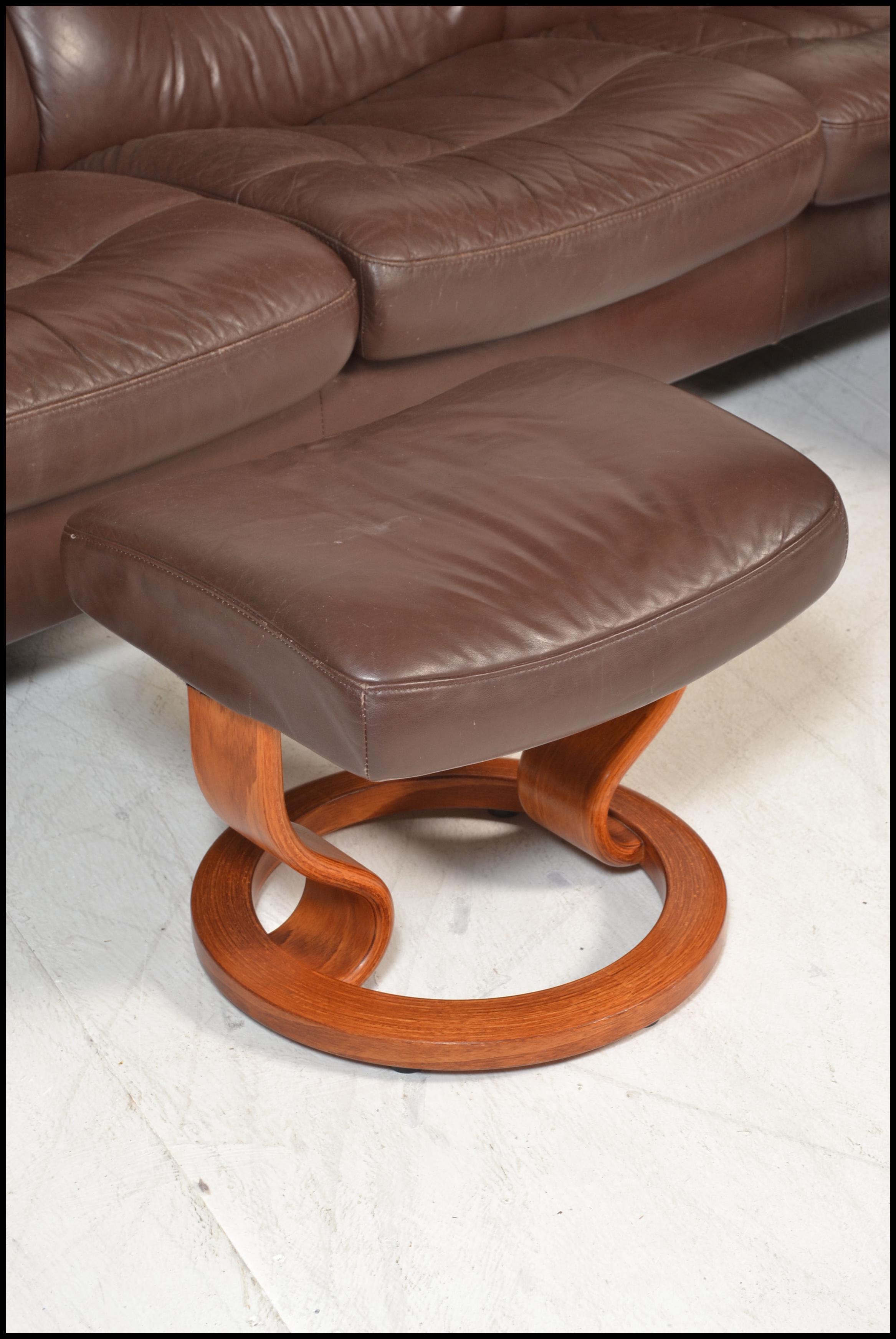 An Ekornes Stressless three seater brown leather Reclining Sofa of Scandinavian design, having - Image 4 of 6