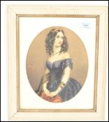 A late 19th century watercolour painting - portrait study of a lady in fine dress set within an oval
