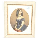 A late 19th century watercolour painting - portrait study of a lady in fine dress set within an oval