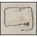 A good early 20th century silver hallmarked twin albert chain / pocket watch chain complete with T-