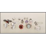 A collection of silver jewellery to include six silver rings including a fine stone CZ ring, a dress