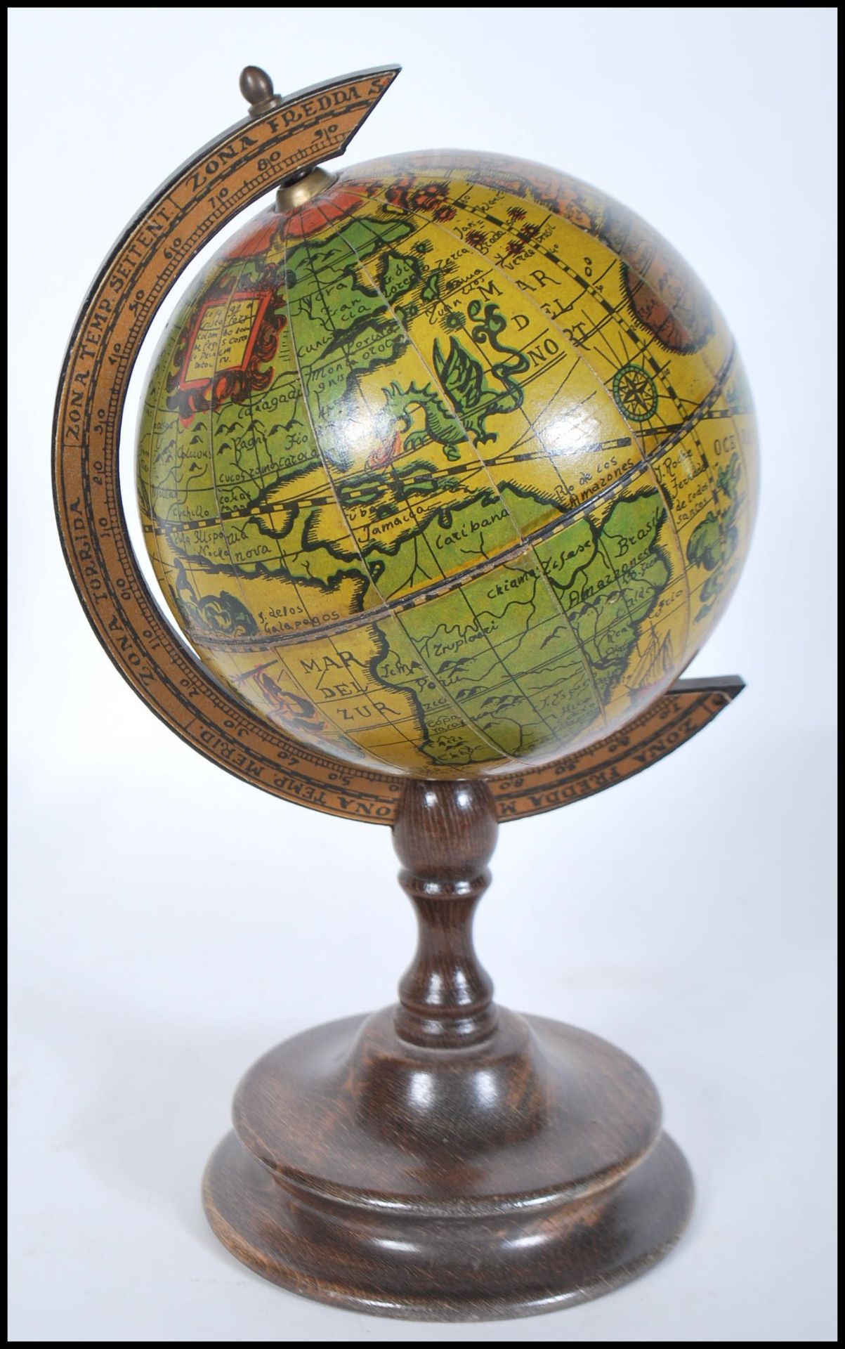 A 20th century desktop Georgian style terrestrial globe in the antique style raised on a stepped - Bild 6 aus 6