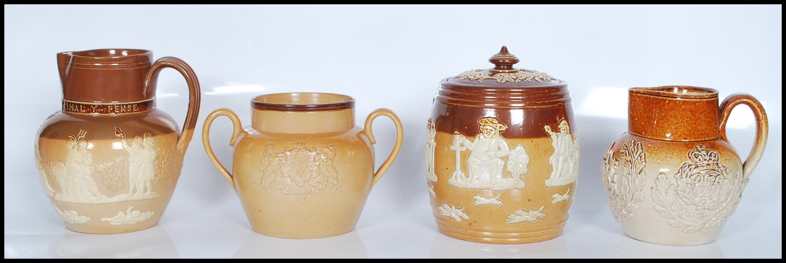 A collection of Doulton Lambeth stoneware to include City of London coat of arms jug, C1860, A