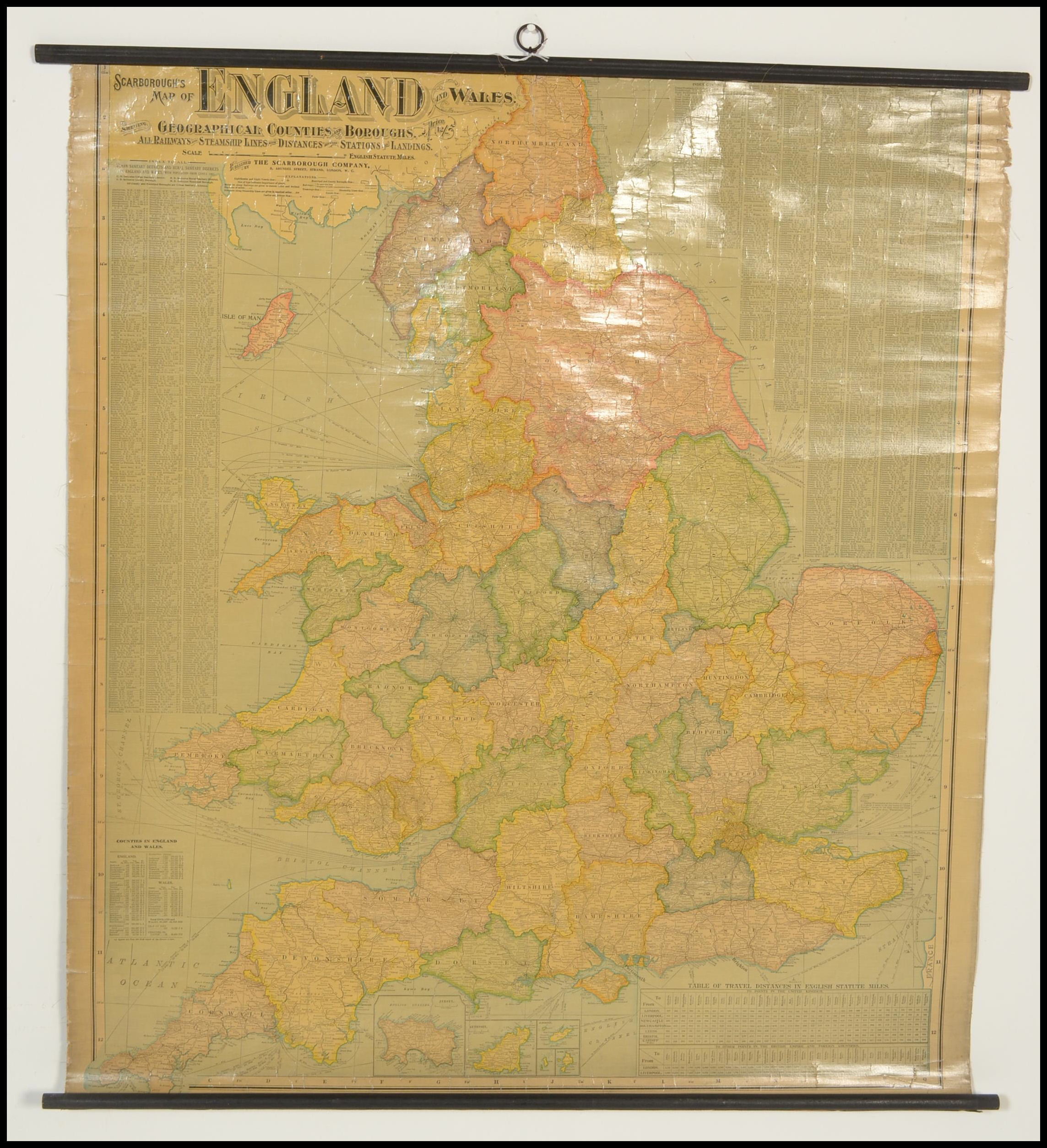 A Vintage Scarborough map of England and wales showing Geographical Counties and Boroughs, all - Image 2 of 8