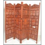 A 20th century asiatic hardwood ladies 4 fold - folding / freestanding discretion screen. Each panel