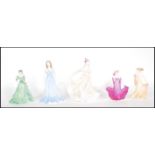 A group of five ceramic figurines to include Royal Doulton Pretty Ladies Lynette, Doulton