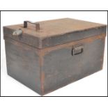 A vintage 2oth Century scratch built strongbox, constructed from steel with carry handles to the