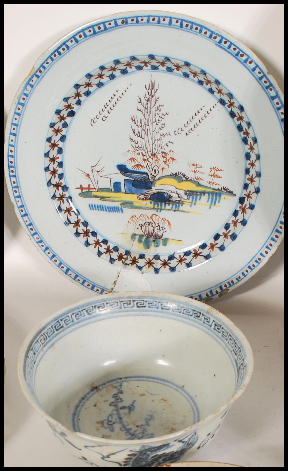 A collection of 18th century and 19th century Delft to include an 18th century blue and white dragon - Image 3 of 7